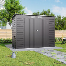 182.6cm H Outdoor Double Door Galvanized Steel Storage Shed, Grey