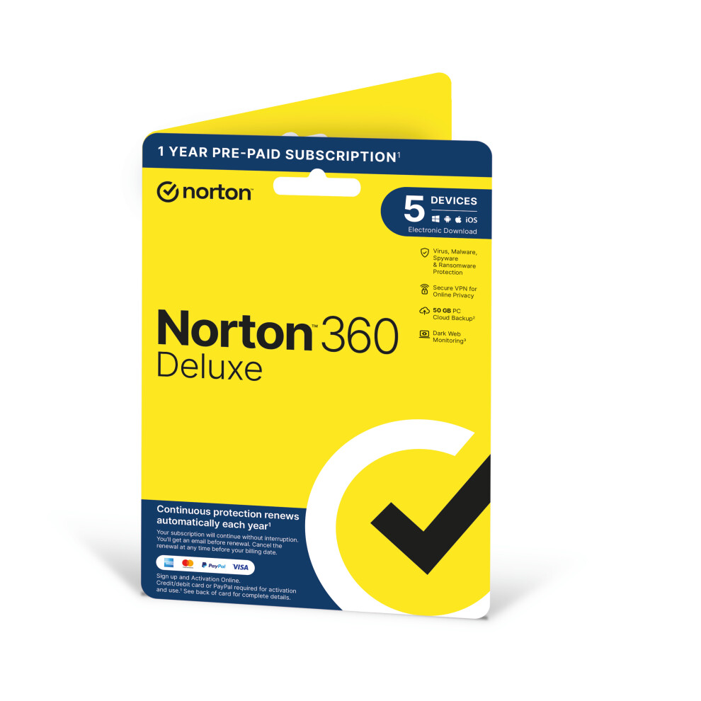 Norton 360 Deluxe 5 Devices 1 Year Subscription with Auto Renewal