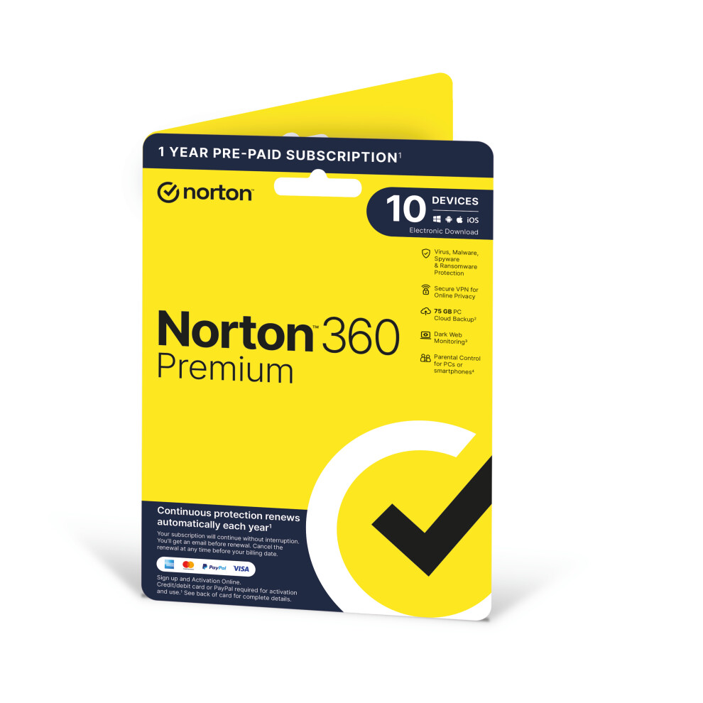 Norton 360 Premium 10 Devices 1 Year Subscription with Auto Renewal