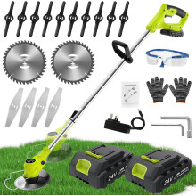 24V Metal Blade Strimmer, Telescopic Cordless Strimmer, 2x2000mAh Battery with 6xMetal Blades & 10xPlastic Blades, Electric Grass Strimmer