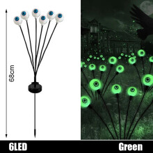 (Green Light- 6heads, 10PCS) Halloween Outdoor Solar Powered Scary Eyeball Lights Led Green Eyeball