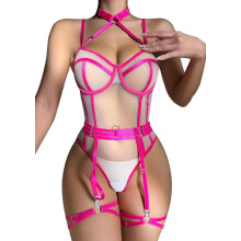 (S, Rose Red) Women's Strappy Criss-Cross Lingerie Set Hollow Out Underwired Bra with Knickers Set Cutout Garter Lingerie Set