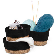 (Charcoal) LIVIVO Tulla Seagrass Storage Basket Set