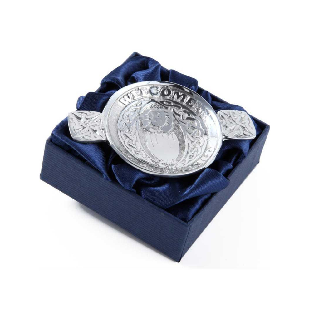 Mini Scottish Pewter Toasting Bowl Quaich " Welcome Beloved Child " Pewtermill