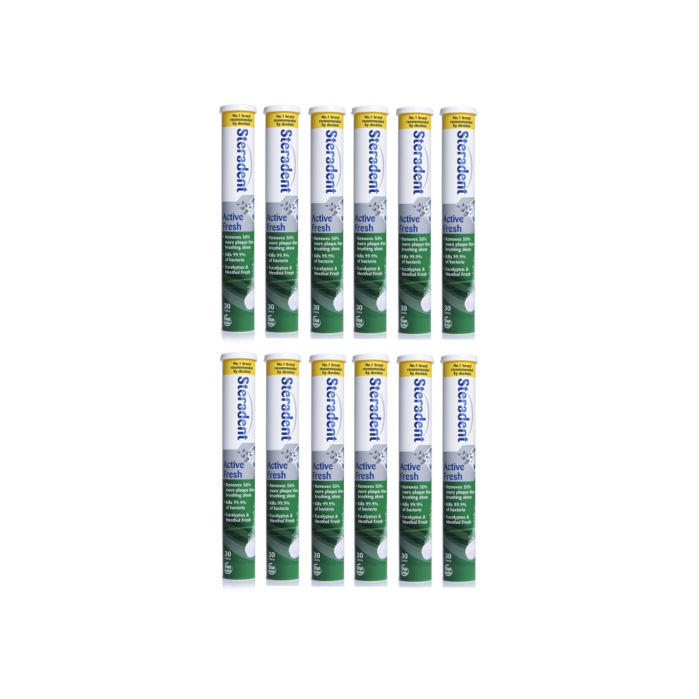 Steradent Active Fresh Denture Cleaner 30 Tablets Eucalyptus (x12 Tubes)