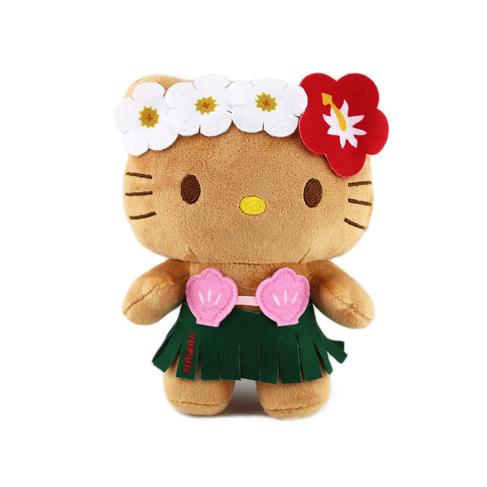 (Hula Skirt Kitty) Sanrio Black Skin Hello Kitty Melody Kuromi Plush Toy Doll Cartoon Kids Gift