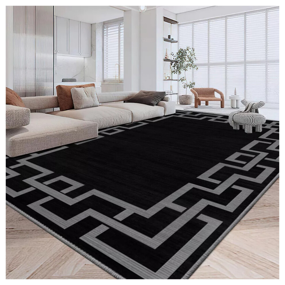 (160 x 230 cm (5ft 2" x 7ft 5")- Large Area Rug) Non-Slip Black Rugs Runner Carpet Door & Bath Mats