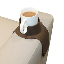 (Brown) Armrest Couch Cup Holder  A Weighted, Silicone, Anti Slip Coaster Stops Spills On Your Sofa, Arm Chair Or Recliner And Keeps Drinks Within Reach