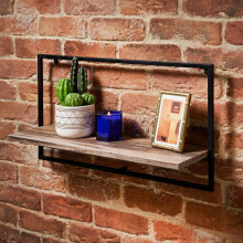 Tromso 1-Tier Wide Shelf - Black Metal Frame with Wooden Shelf, W65 x D20 x H35 cm