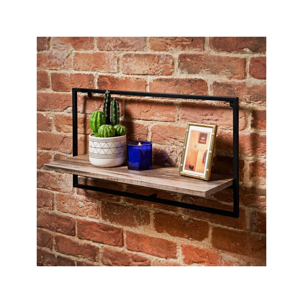 Tromso 1 Tier Wide Shelf Black Metal Frame With A Wooden Shelf