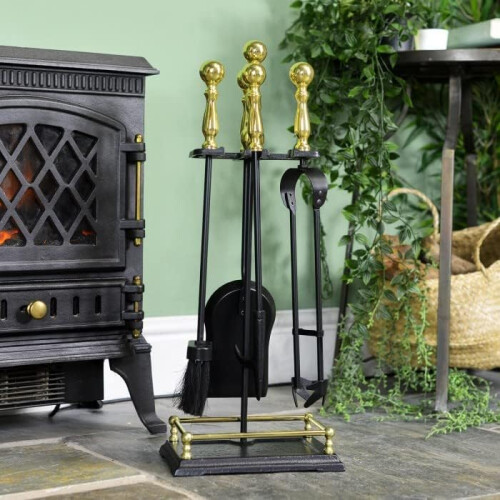 5Pcs Victorian Brass Handle Companion Set Black -