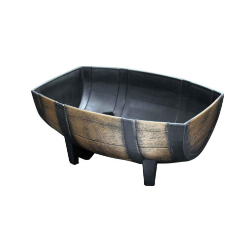 Half Barrel Burnt Wood Effect Pot - Walnut