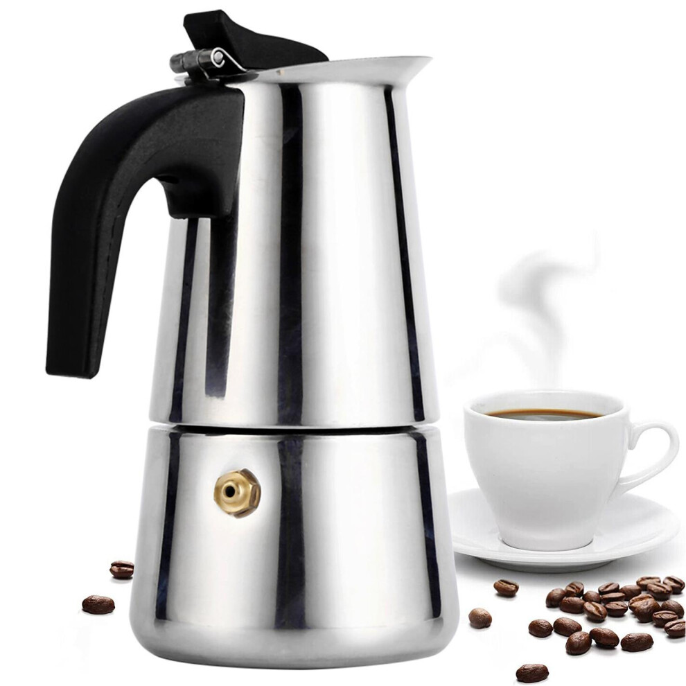 GEEZY 2 Cup Espresso Pot Coffee Maker Stainless Steel Gas Electric Ceramic Stove 100ml