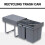 Homcom HOMCOM Recycle Waste Bin 40L Sorter Kitchen Recycle Waste Bin Pull ABS Silver 3