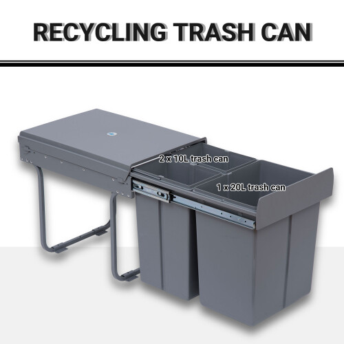 Homcom HOMCOM Recycle Waste Bin 40L Sorter Kitchen Recycle Waste Bin Pull ABS Silver 2