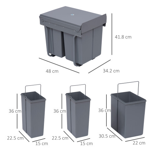Homcom HOMCOM Recycle Waste Bin 40L Sorter Kitchen Recycle Waste Bin Pull ABS Silver 1