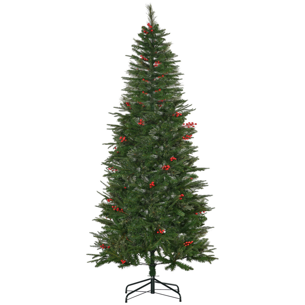 HOMCOM 7ft Artificial Christmas Tree Holiday with Pencil Shape, Berries