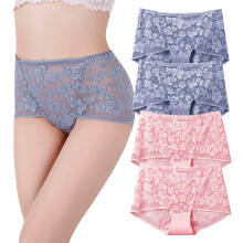 (XL, Purple+Pink) 4Pcs Womens Full Briefs Lace Knicker Underwear