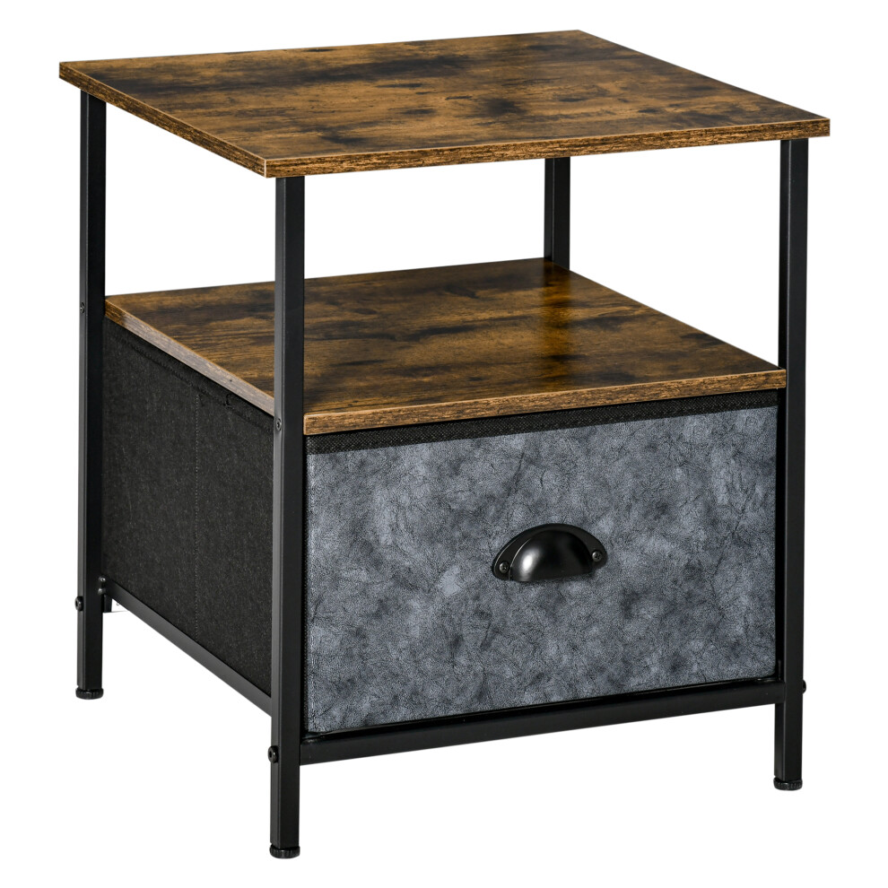 Side Table Industrial Nightstand End Table With Drawer Steel Frame