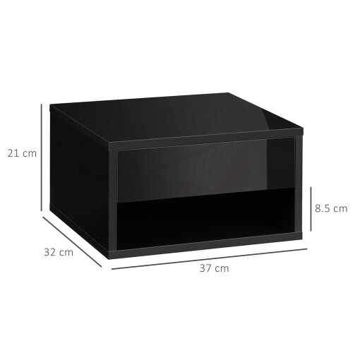 Homcom HOMCOM Floating Bedside Table Set of 2 with Drawer Black 1