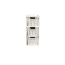 Cream Rattan 3-Drawer Tower (Medium) - Compact Storage for Bedroom, Office, or Bathroom