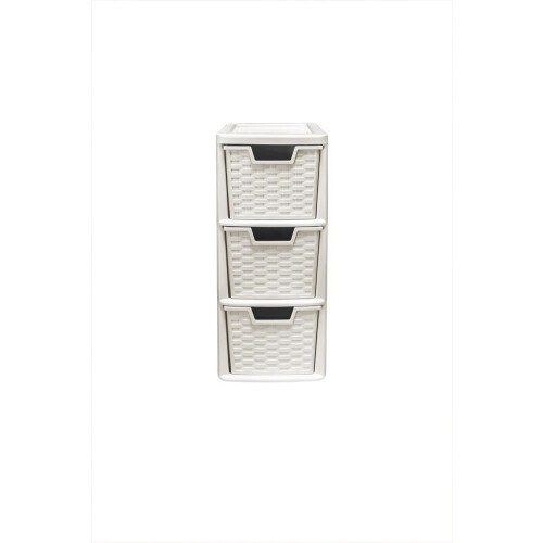 Cream Rattan 3-Drawer Tower (Medium) - Compact Storage for Bedroom, Office, or Bathroom