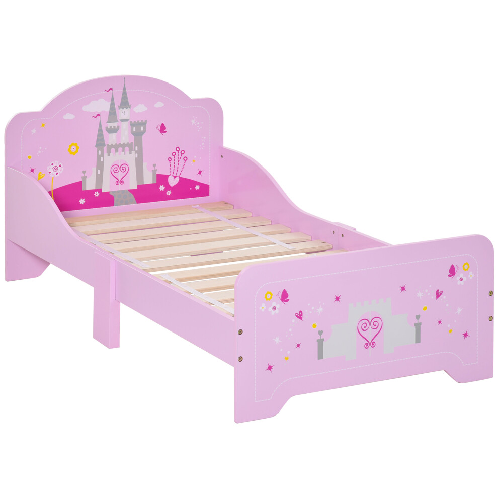 HOMCOM Kids Bed Princess Castle Theme w/ Side Rails Slats Home 3-6 Yrs Pink