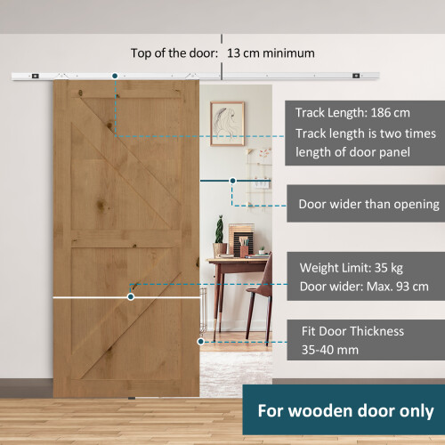 Homcom HOMCOM Modern Sliding Barn Door Hardware Kit Track System Gear Set Divider 2