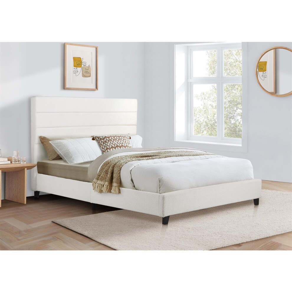 King Size Bed Frame White Boucle Birlea Lucas Fabric 5FT 150cm