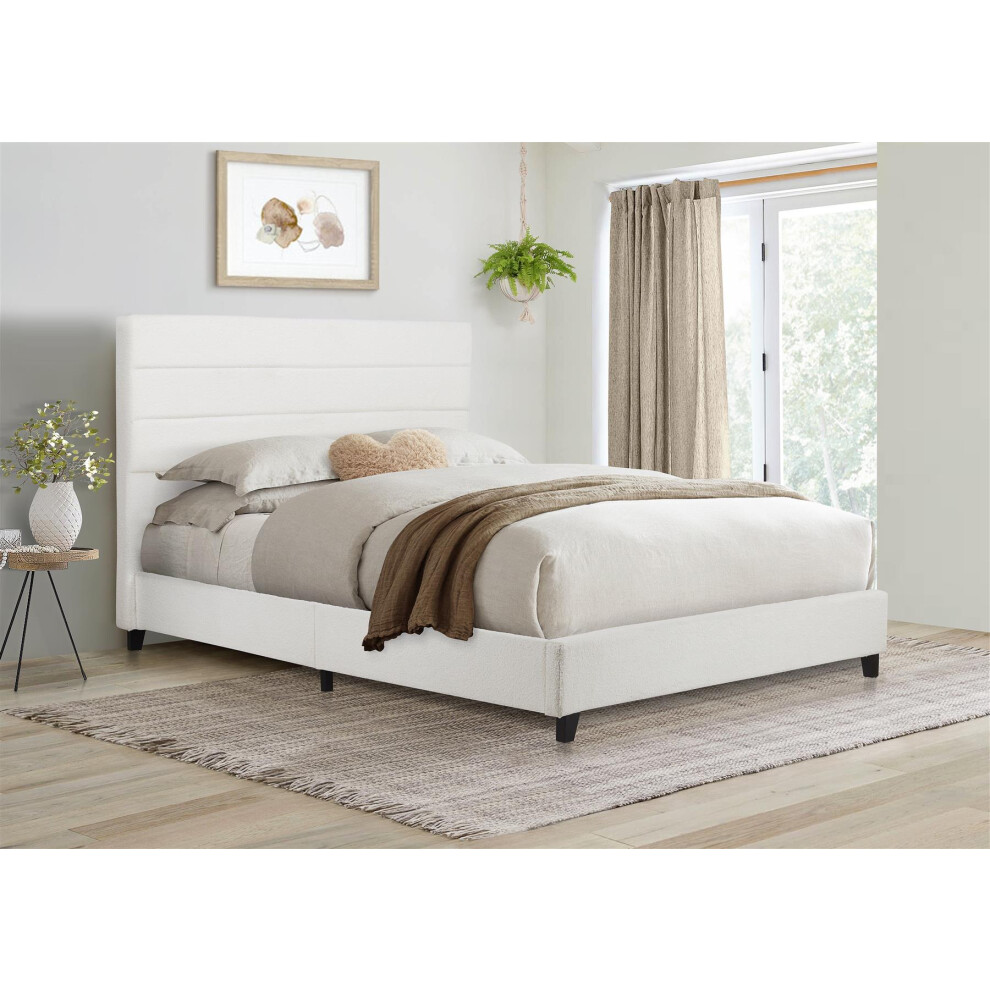 King Size Bed Frame White Boucle & Mattress Birlea Lucas Fabric 5FT 150cm