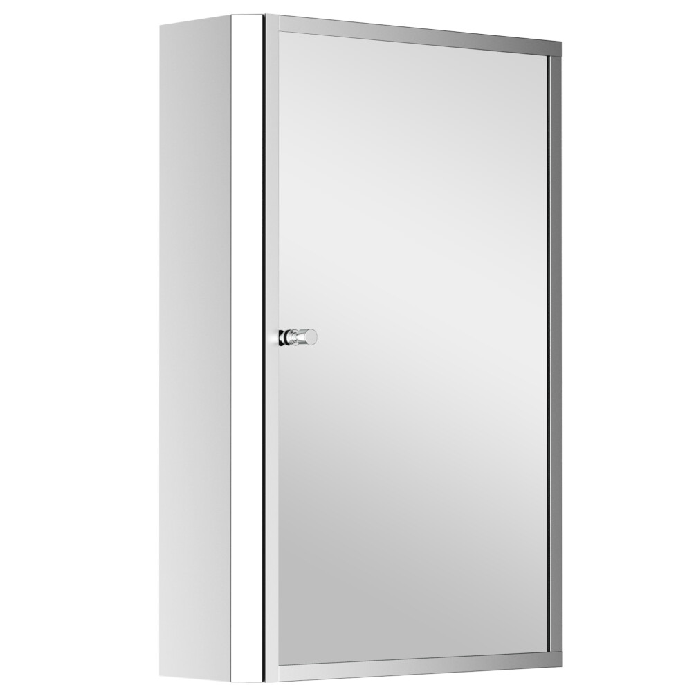 HOMCOM Mirror Cabinet Shelves Bathroom Storage  Stainless Steel Wall Cabinet