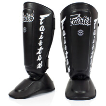 Fairtex Muay Thai Shin Guards SP7 Detachable In-Step Shin Pads (AKA "Twister") Shin Protection for Muay Thai MMA K1 (Black, Medium)