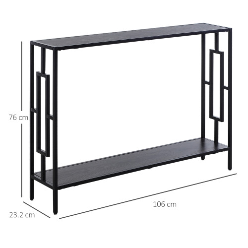 Homcom HOMCOM Industrial Console Table w/ Storage Shelf Black Metal Frame Grey 1