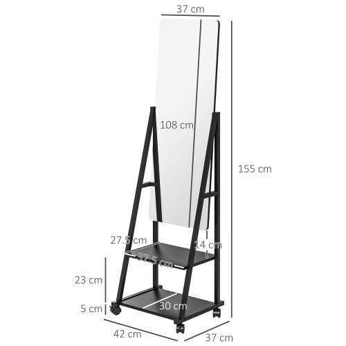 Homcom HOMCOM Movable Full Length Mirror Adjustable Full Body Mirror with 2 Shelves 1