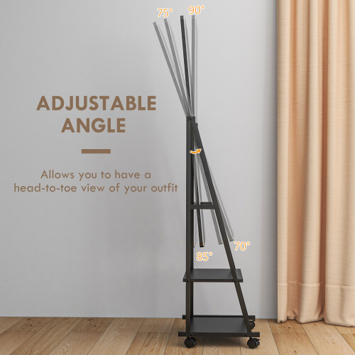 Homcom HOMCOM Movable Full Length Mirror Adjustable Full Body Mirror with 2 Shelves 2