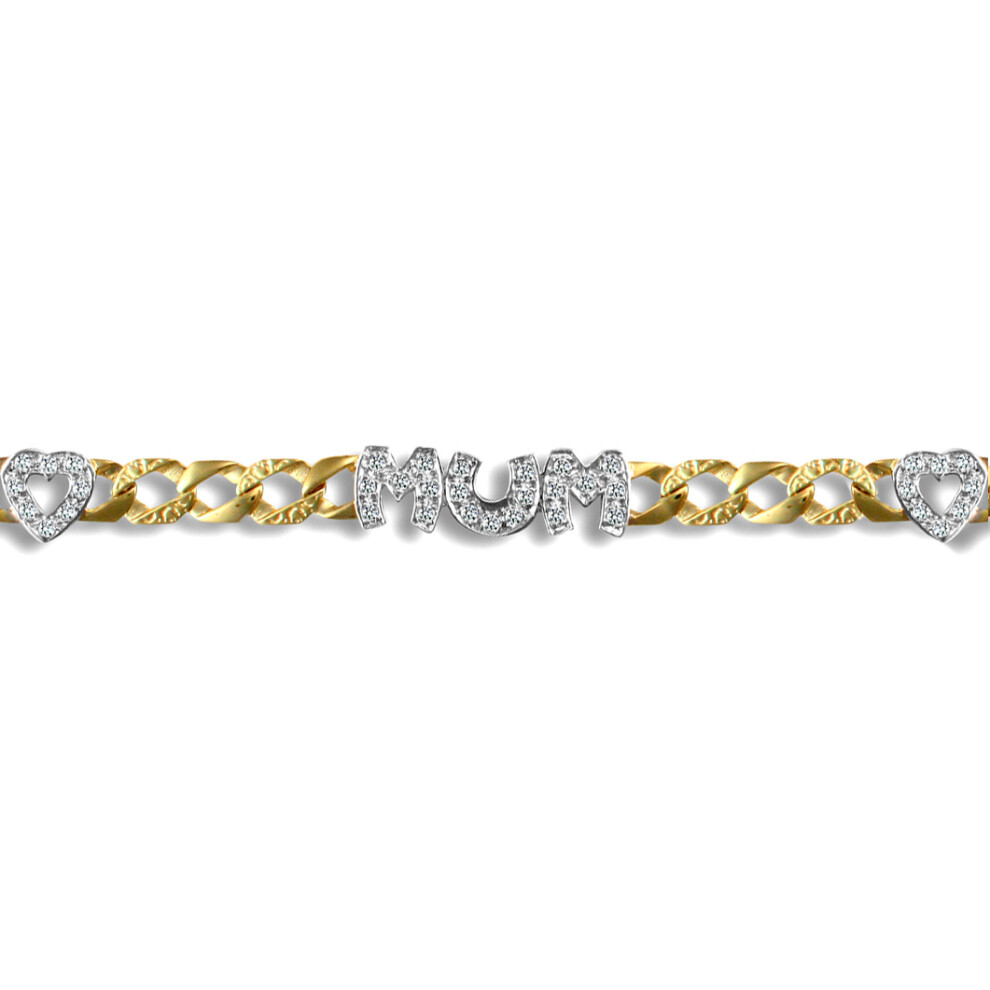 9ct 2-Colour Gold  CZ MUM Venezia Love Curb 6mm Bracelet - JBB212