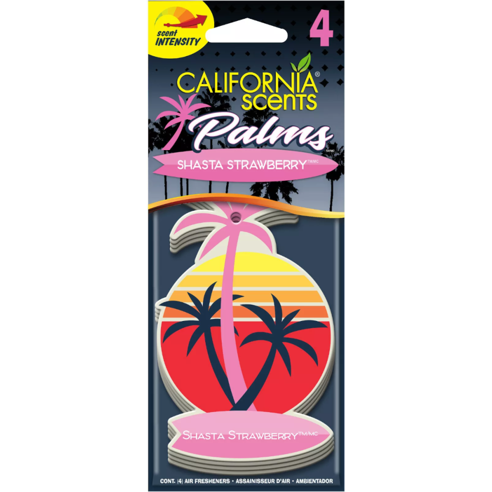 California Scents Palms, Hanging Car Air Freshener, Shasta Strawberry Scent - Pack Of 4 7638900851601