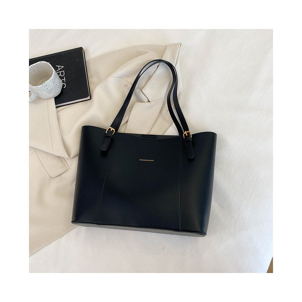 (Black) Stylish Large Capacity Black Pu Tote Bag For Women Trendy Street Fashion
