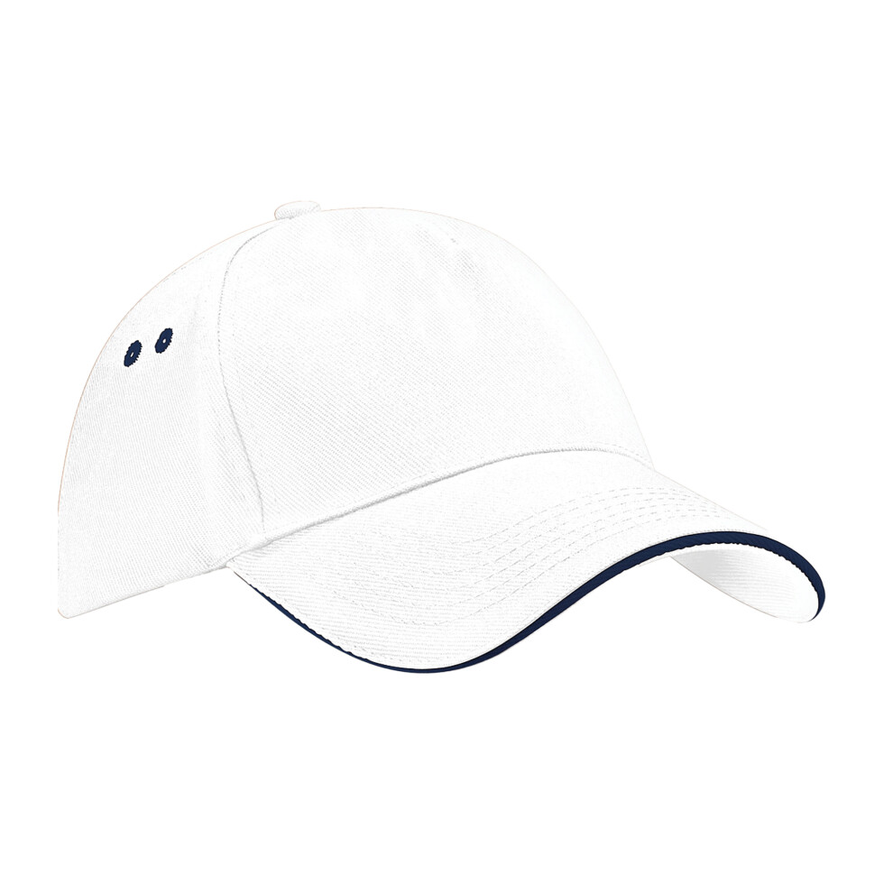 (One Size, White/French Navy) Beechfield Unisex Adult Ultimate Sandwich Peak Cap
