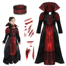 (Red, XL) Girls Halloween Costume Vampire Dress Up Child Vampiress Role Play Carnival Party Cosplay