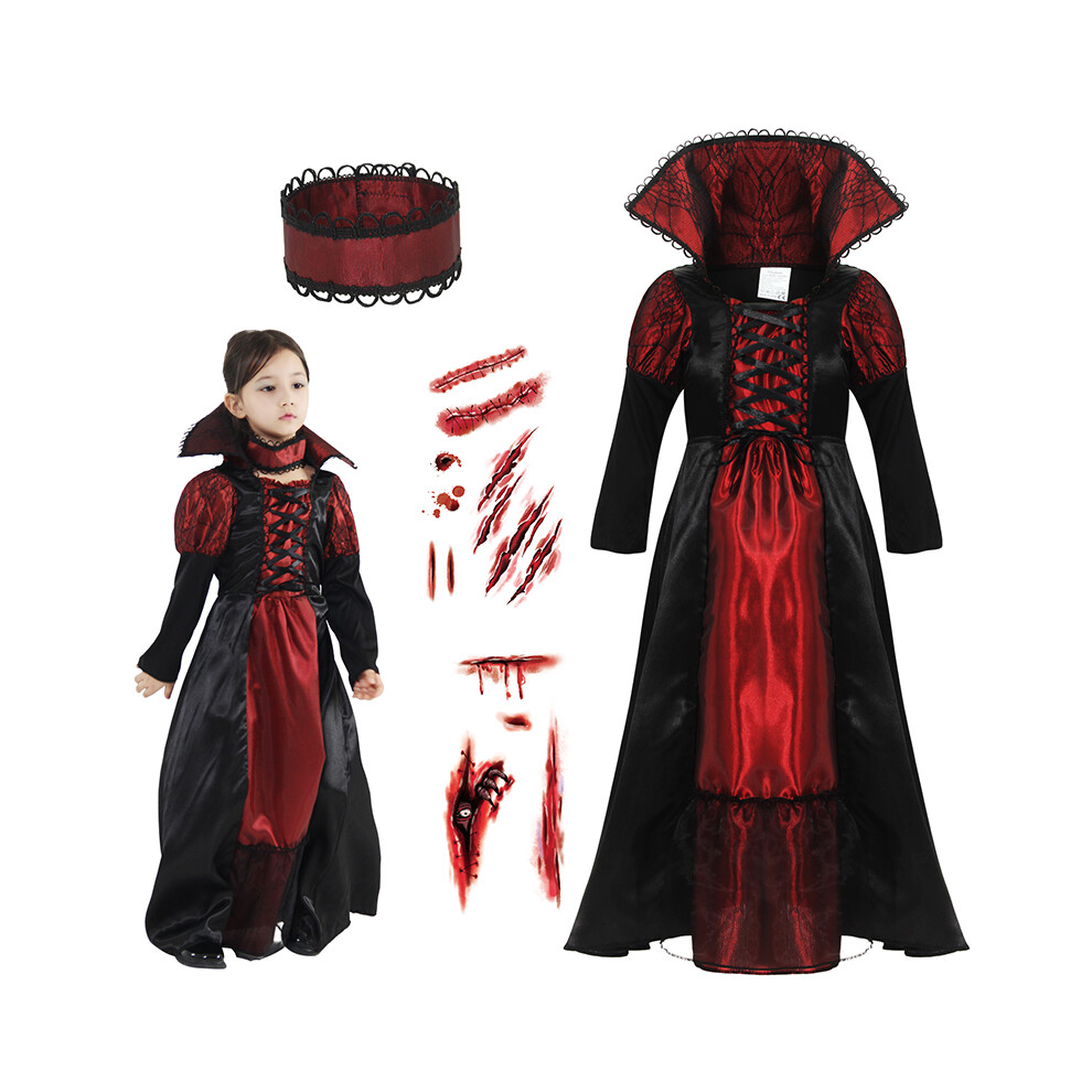 (Red, XL) Girls Halloween Costume Vampire Dress Up Child Vampiress Role Play Carnival Party Cosplay