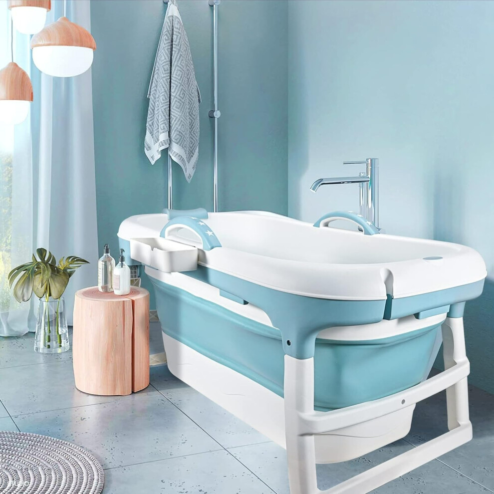 Fimous Foldable Adult Bathtub Body Spa Freestanding Bathing Showe Blue 9313440419396