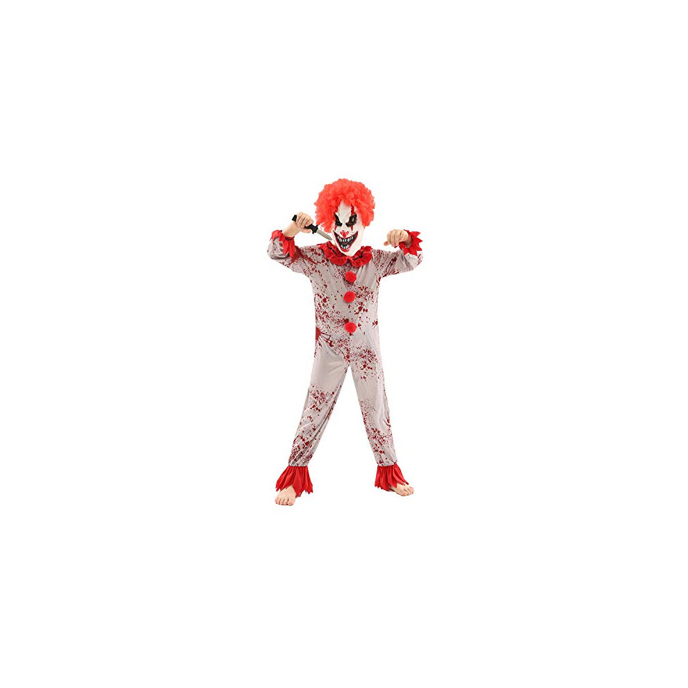 Boys Fancy Dress - Clown Scary Jumpsuit Costume (Size Age 9-10) Red