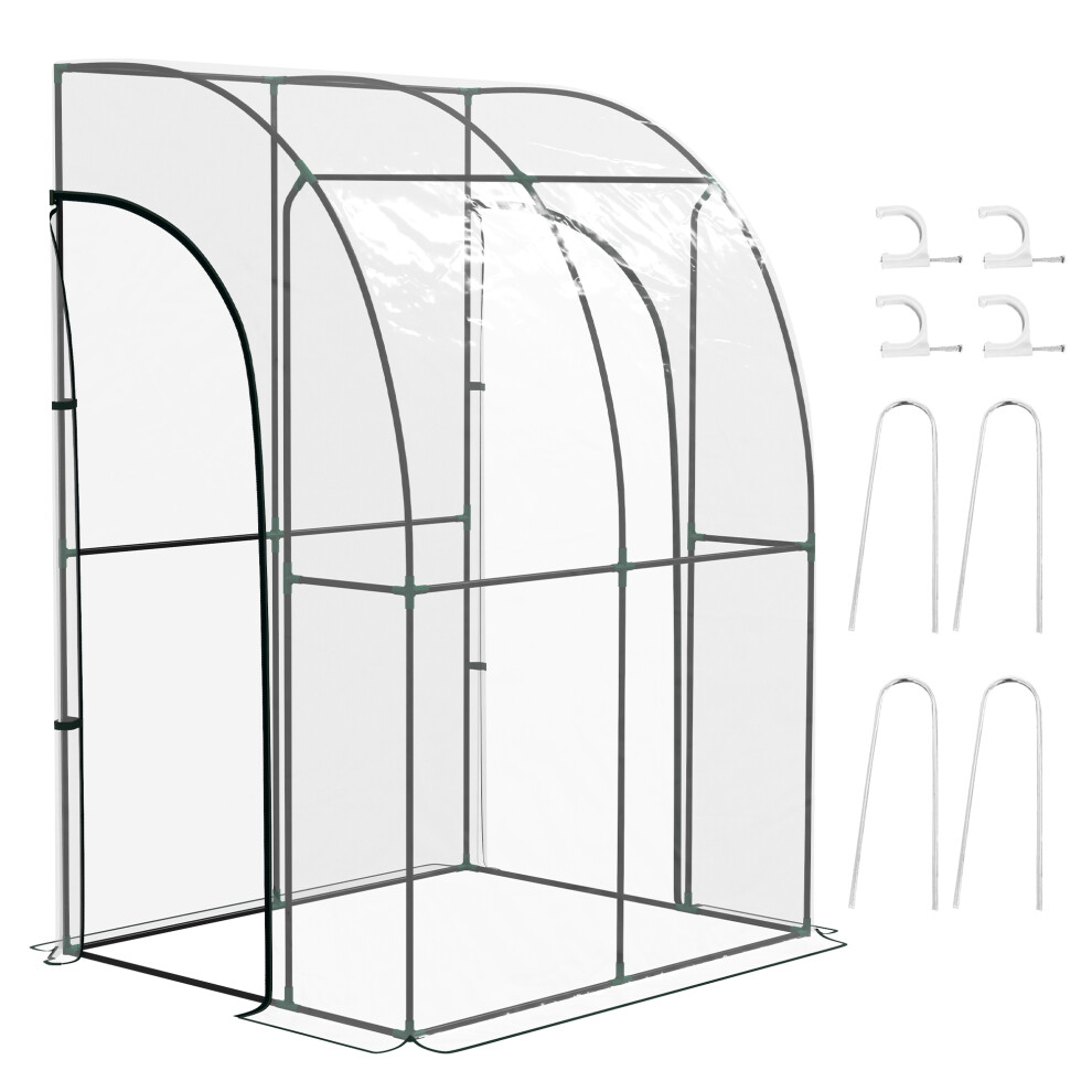 143x118x212cm Walk-In Lean To Wall Tunnel Plastic Greenhouse With Doors