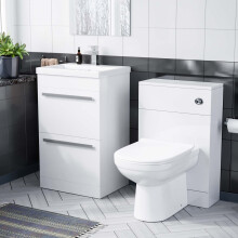 1000mm Floor Standing Vanity 2 Drawer Gloss White With Back To Wall WC Toilet