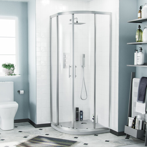 Saturn Quadrant 800 Corner Shower Enclosure Chrome with Brass Chrome Handles
