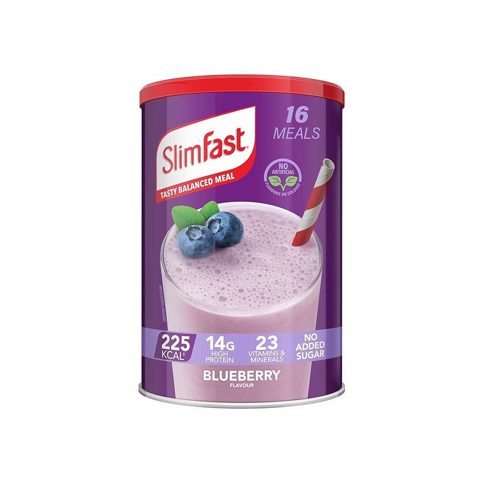 Slimfast Meal Replacement Shake Weight Loss & Balanced Diet, Vitamins & Minerals Low Calorie High Protein Blueberry Flavour 16 Servings 584G Packaging May Vary