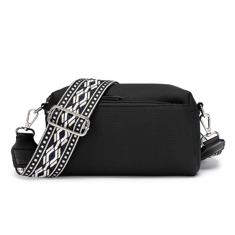 (Black) Ethnic Jacquard Strap Water-resistant Crossbody Bag