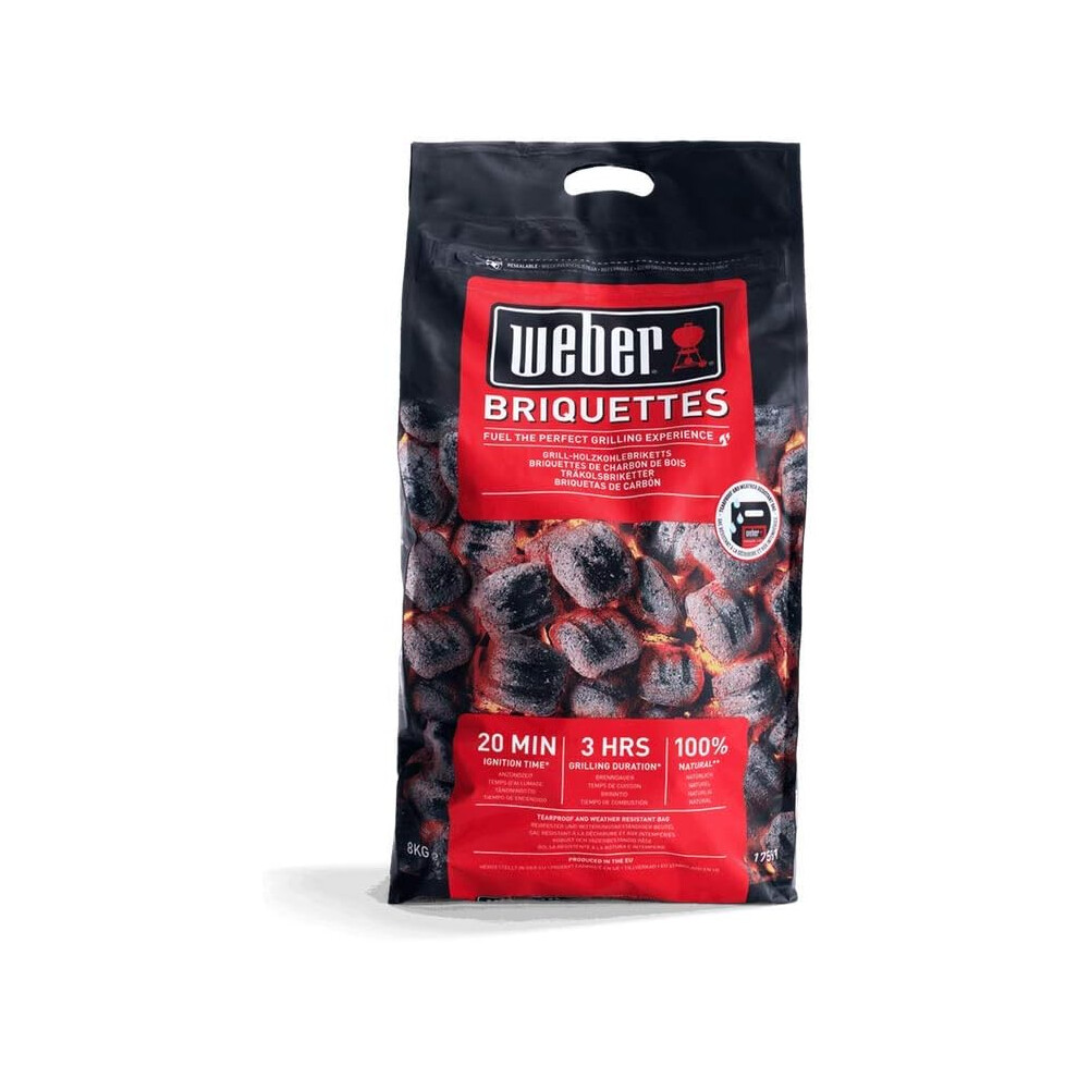 Weber Barbeque Briquettes 8kg Bag BBQ Coal for Weber Grills Coal BBQ Fuel Premium Quality Easy to light Long Lasting 100% Natural Made from Waste Wood