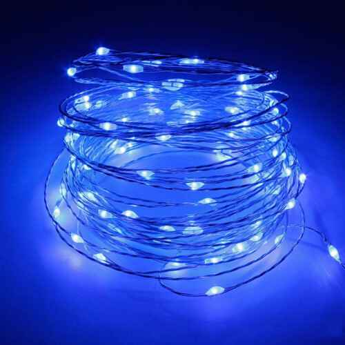 (Blue, 51m 500 lamps) Solar Powered Fairy String Rope LED Lights Waterproof Decor Party Garden